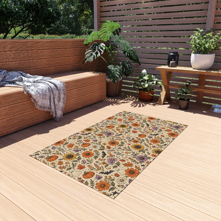 Autumn Sunflowers & Pumpkins Outdoor Rug | Fall Floral Porch Mat