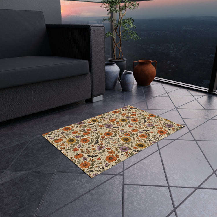 Autumn Sunflowers & Pumpkins Outdoor Rug | Fall Floral Porch Mat