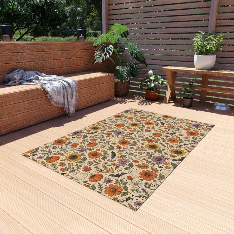 Autumn Sunflowers & Pumpkins Outdoor Rug | Fall Floral Porch Mat
