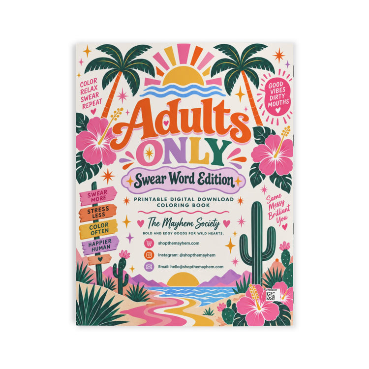Adults Only Swear Word Coloring Book — Funny Adult Coloring Pages, Vacation Tropical Retro Design