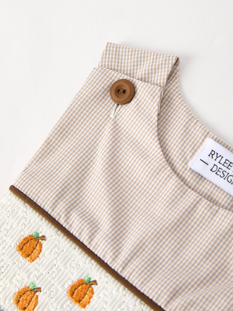 Fall Halloween & Thanksgiving Pumpkin Smock Embroidered Boys Romper