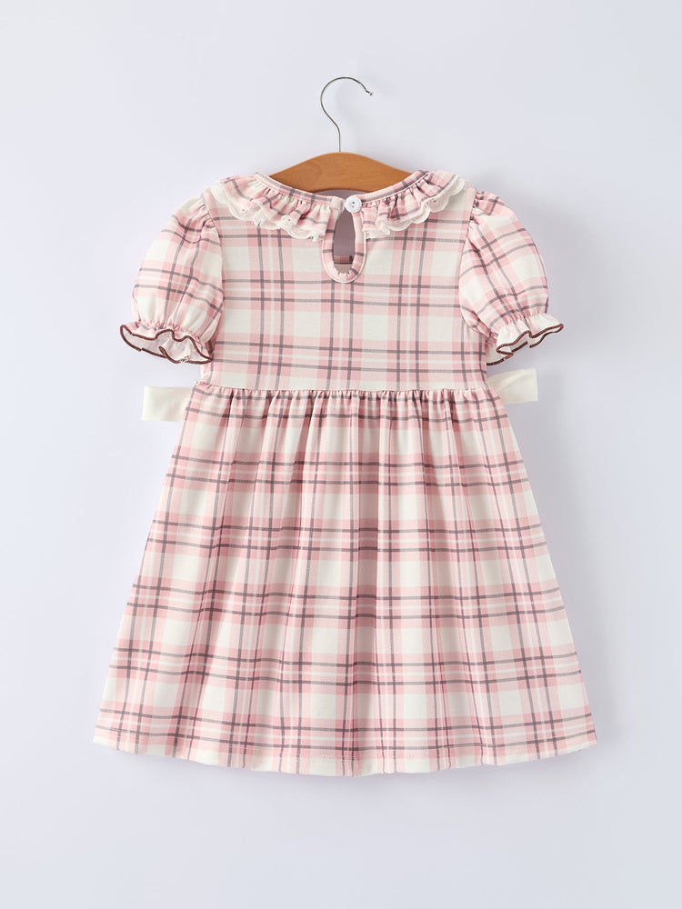 Western Horse Embroidered Smocked Plaid Girls Dress