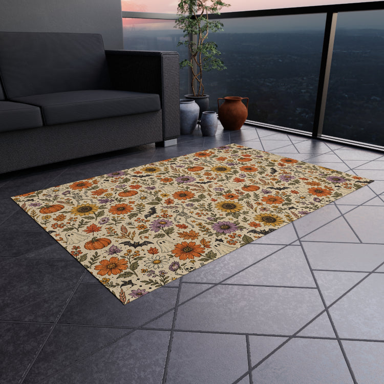 Autumn Sunflowers & Pumpkins Outdoor Rug | Fall Floral Porch Mat