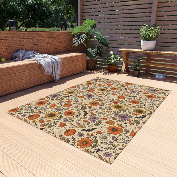 Autumn Sunflowers & Pumpkins Outdoor Rug | Fall Floral Porch Mat