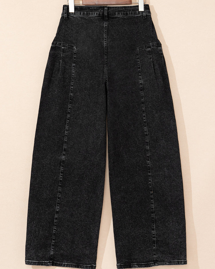 Billie Pleated Wide Leg Mineral Wash Denim Pants
