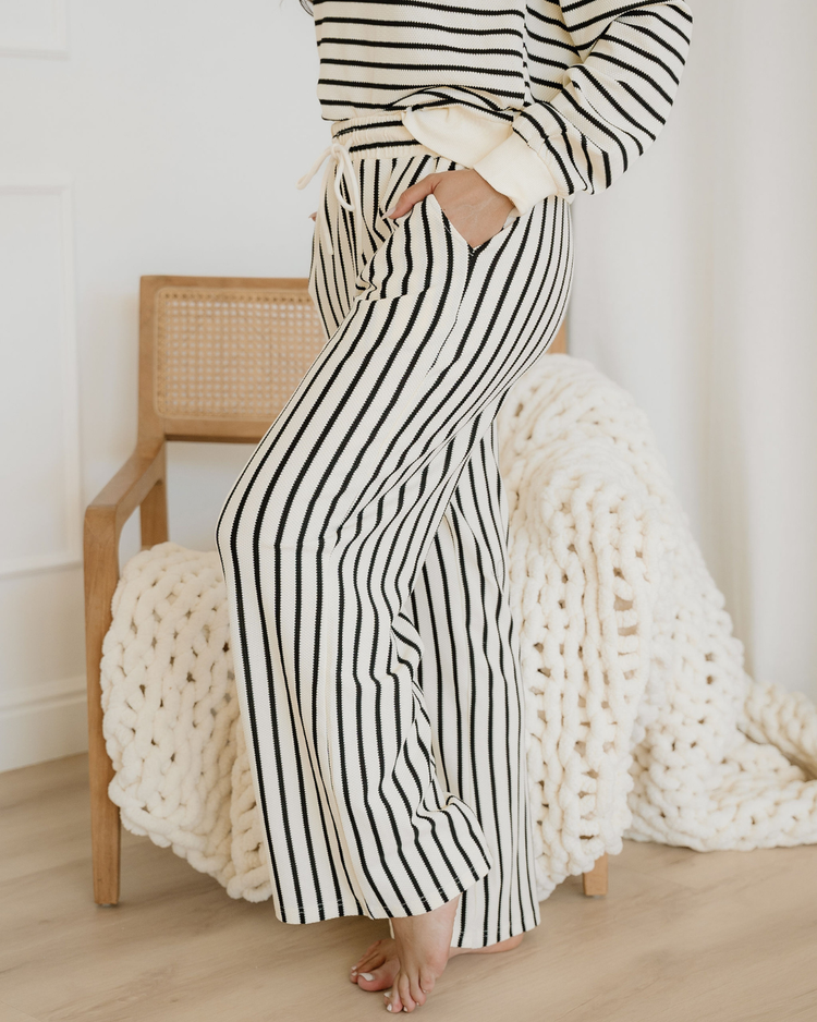 Talia Ruffle Trim Drop Shoulder Top Drawstring Loose Pant Set