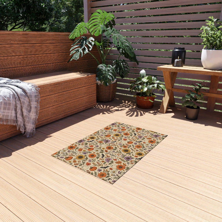 Autumn Sunflowers & Pumpkins Outdoor Rug | Fall Floral Porch Mat