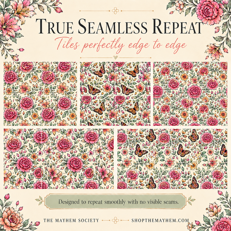 Butterfly Garden Seamless Pattern Bundle | 5 Floral Butterfly PNG Digital Patterns