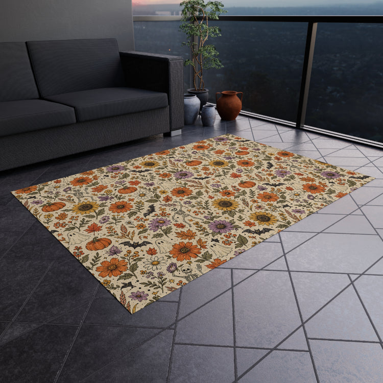 Autumn Sunflowers & Pumpkins Outdoor Rug | Fall Floral Porch Mat