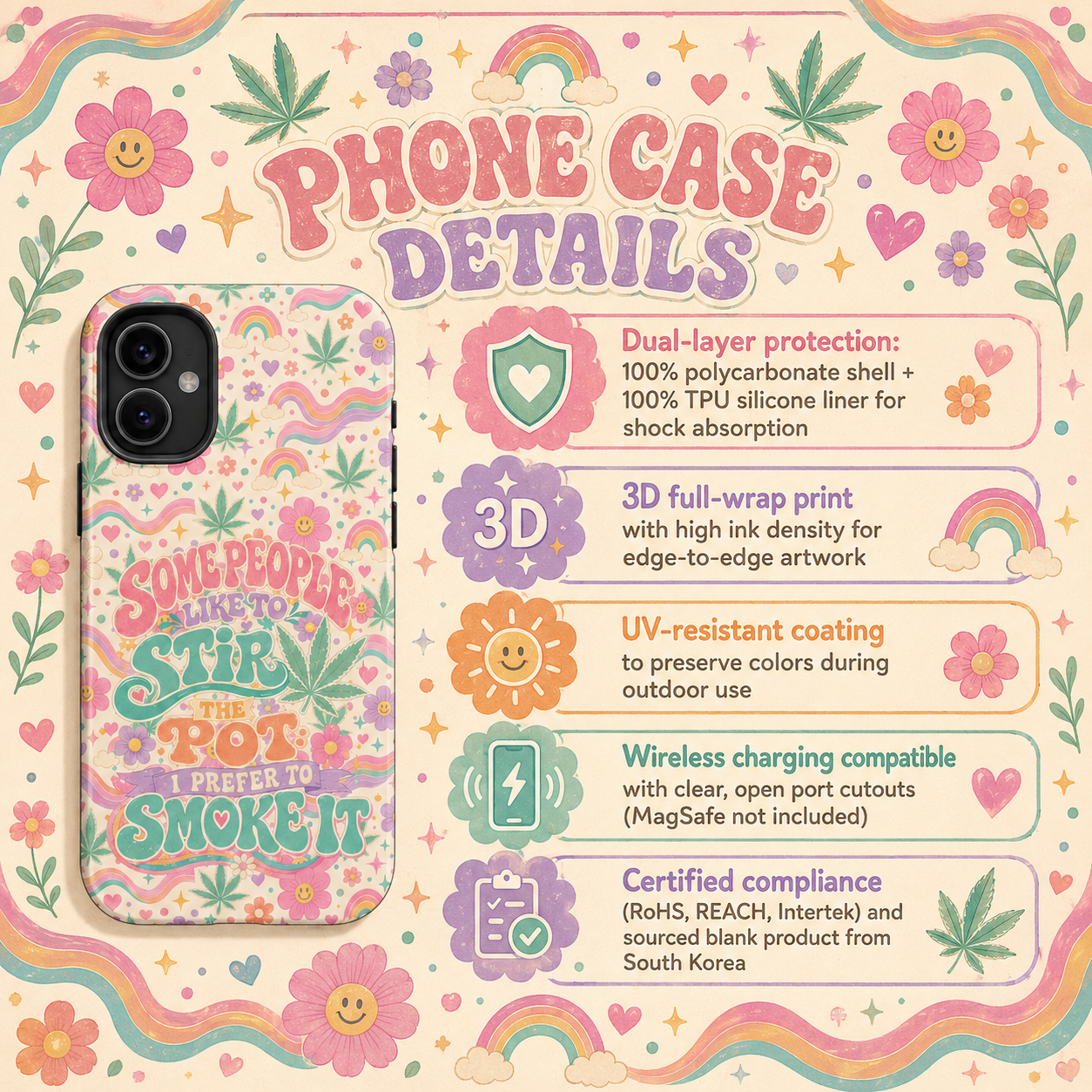 Retro Weed Phone Case | Cute Cannabis Stoner Girl Case