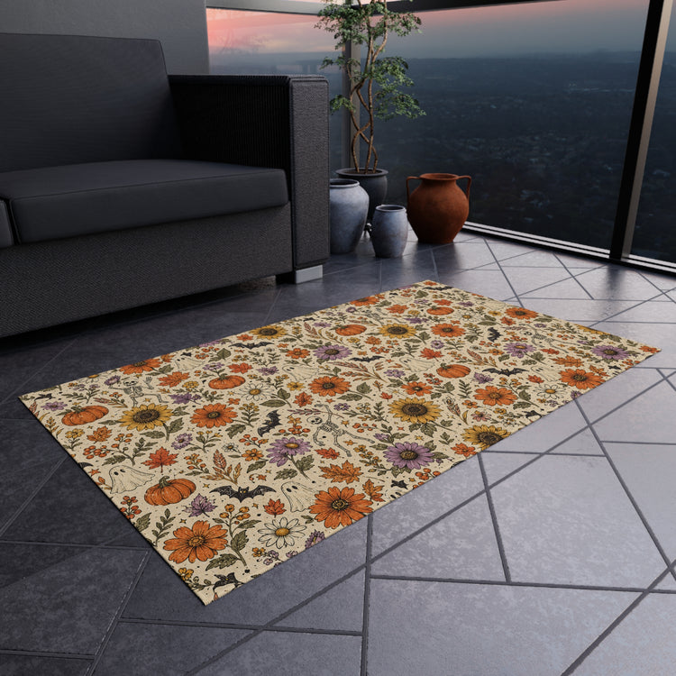 Autumn Sunflowers & Pumpkins Outdoor Rug | Fall Floral Porch Mat