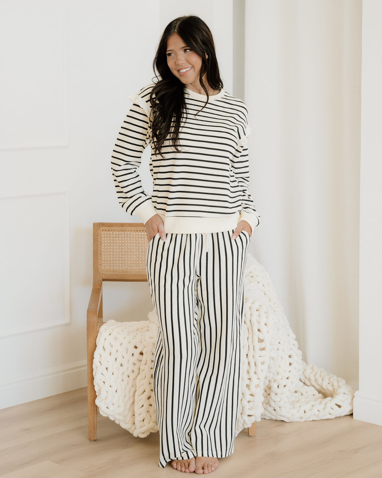 Talia Ruffle Trim Drop Shoulder Top Drawstring Loose Pant Set
