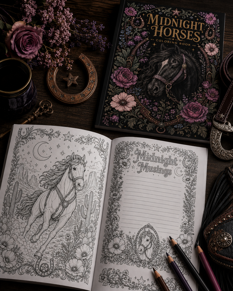 Midnight Horses Western Coloring Book