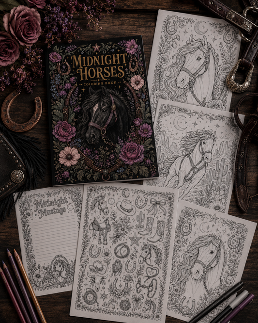 Midnight Horses Western Coloring Book