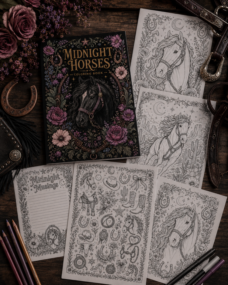 Midnight Horses Western Coloring Book