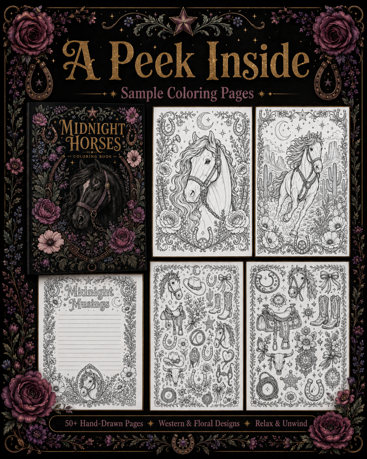 Midnight Horses Western Coloring Book