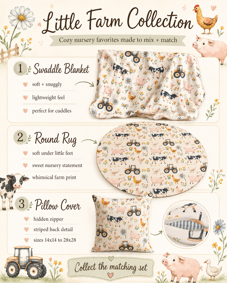 Farm Animal Nursery Rug | Round Baby Girl Farmhouse Area Rug