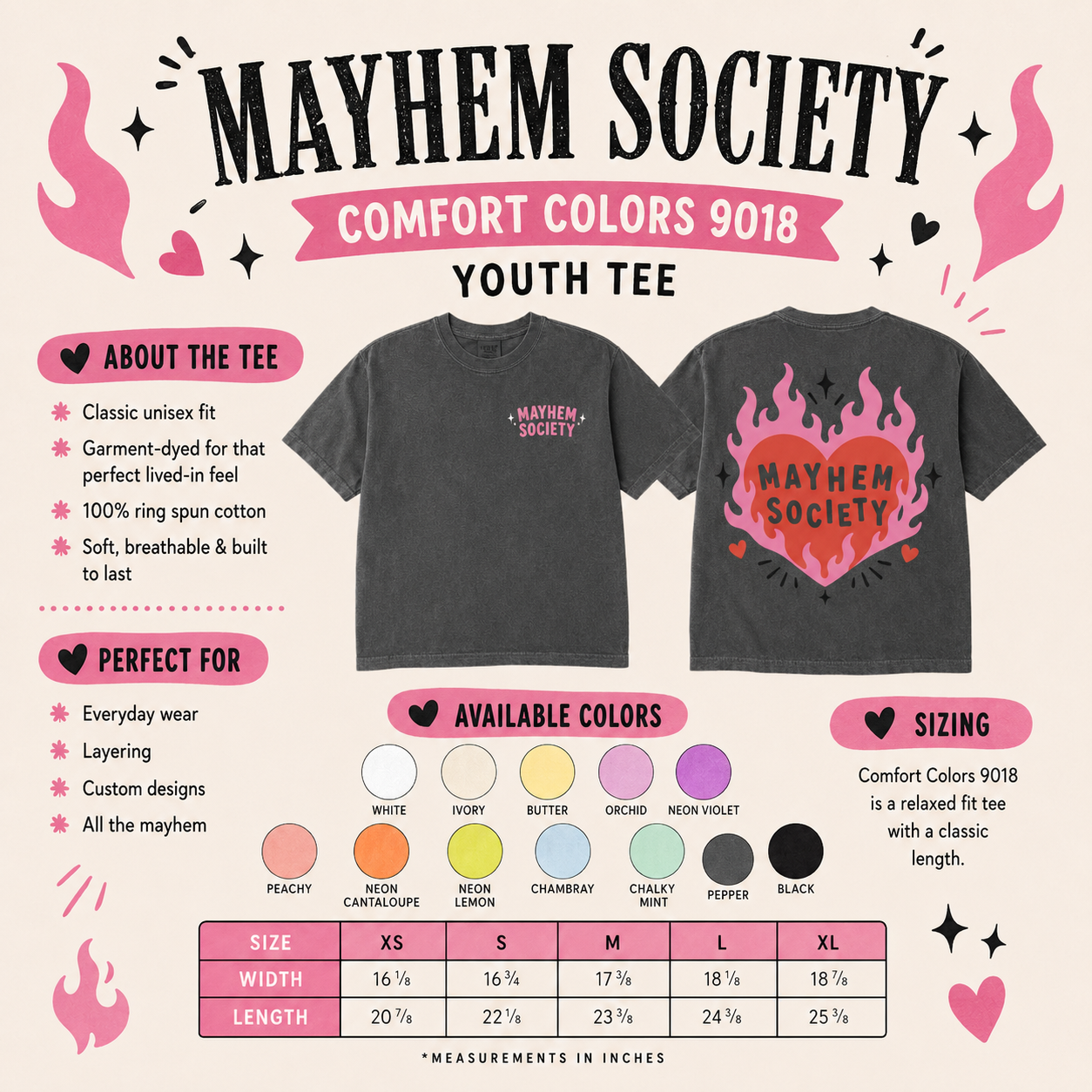 Mayhem Society Kids Graphic Tee | Comfort Colors Youth Tee