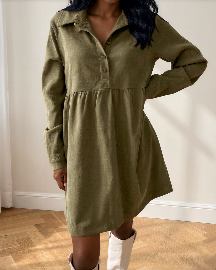 Abigail Corduroy Mini Dress | Collared Button Dress
