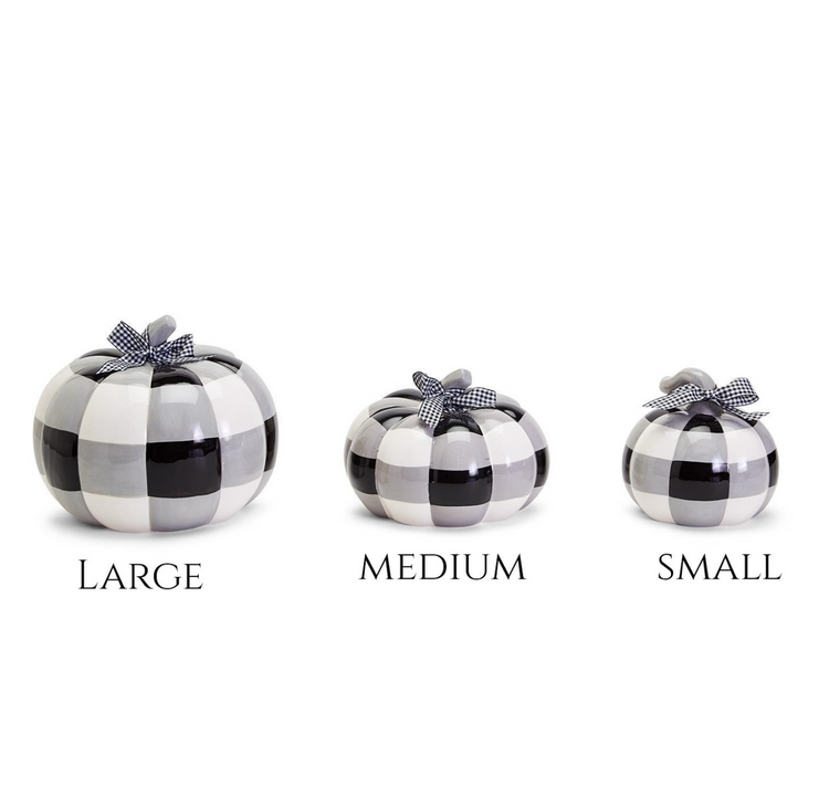 Buffalo Check Pumpkin Hand-Painted Black White Gingham Fall Halloween Decor
