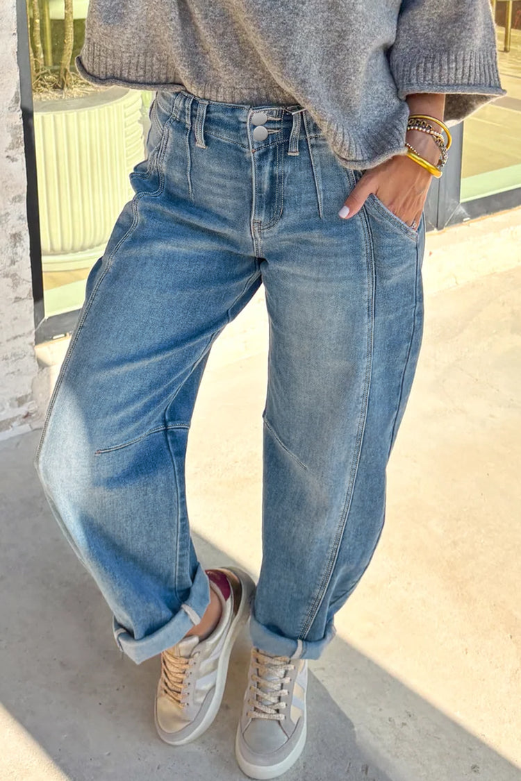Fallon Medium-Wash Cuffed Barrel Jeans