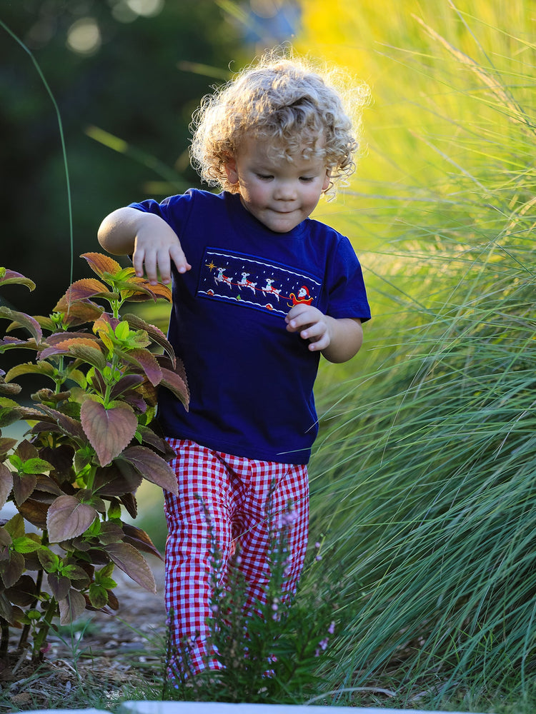 Christmas Holiday Celebration Boys Set: Navy with Santa Sleigh