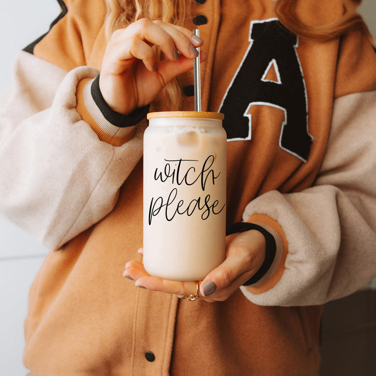 Witch Please 17oz Glass Tumbler With Bamboo Lid Stainless Straws And Cleaner