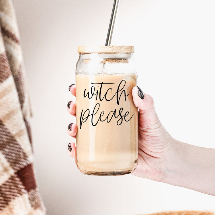 Witch Please 17oz Glass Tumbler With Bamboo Lid Stainless Straws And Cleaner