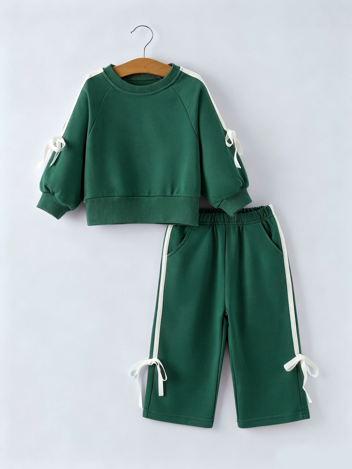Girls Bow Trim Sweatshirt and Pants Set