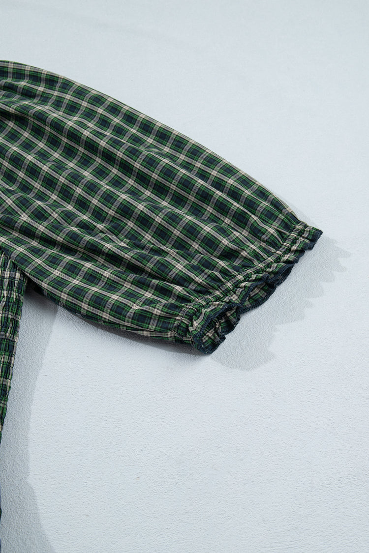Daisy Plaid Shirred Ruffle-Hem Dress
