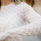 Sheer Checkered Top - Khaki