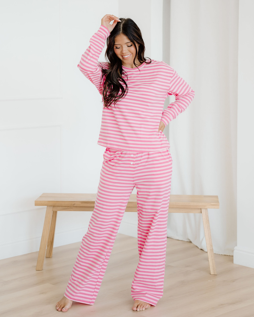 Amayah Striped Button-Front Two-Piece Pant Set