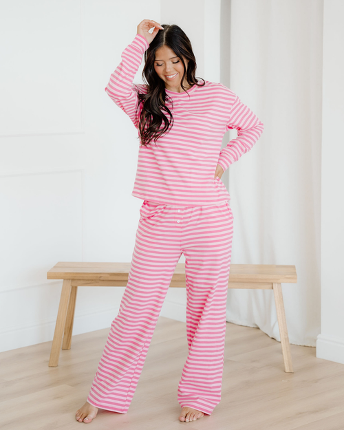 Amayah Striped Button-Front Two-Piece Pant Set
