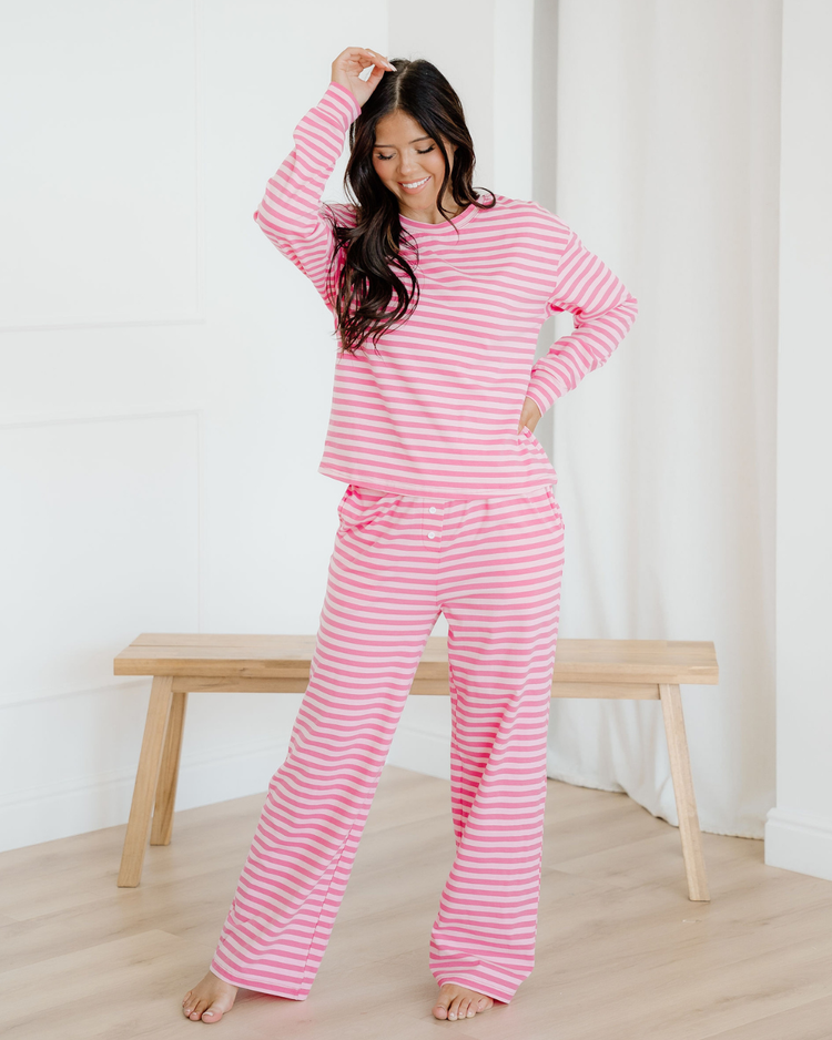 Amayah Striped Button-Front Two-Piece Pant Set