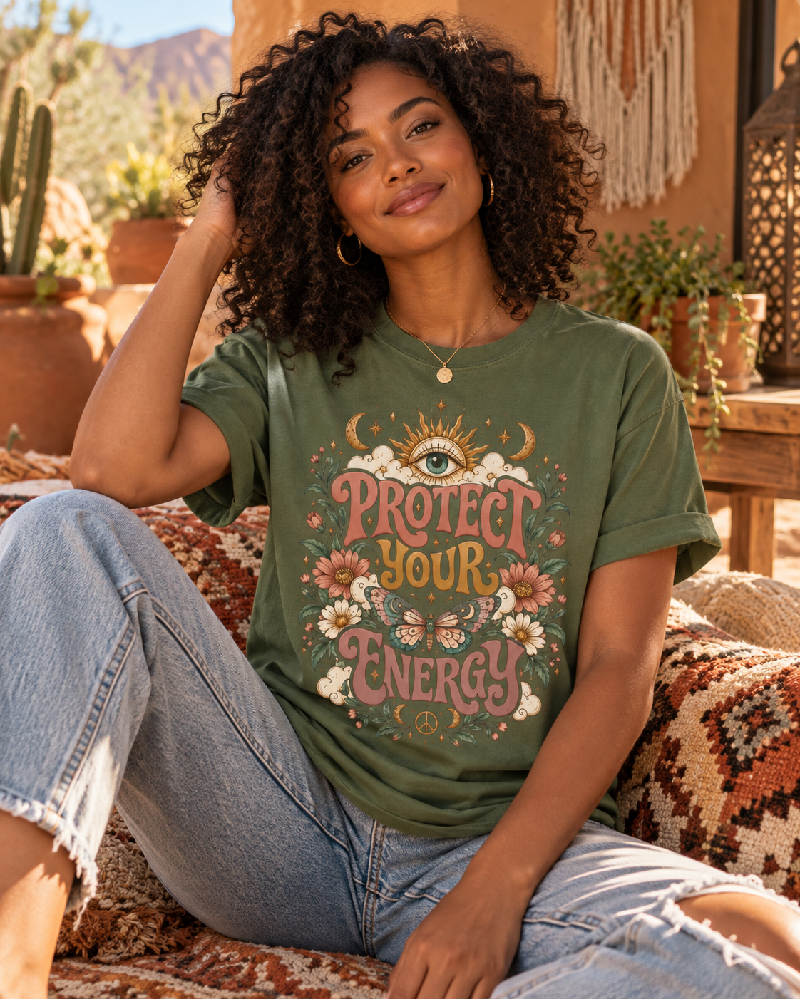 Protect Your Energy Comfort Colors Tee | Boho Celestial Graphic Shirt