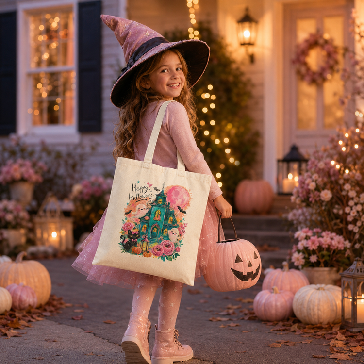 Happy Halloween Haunted House Tote Bag