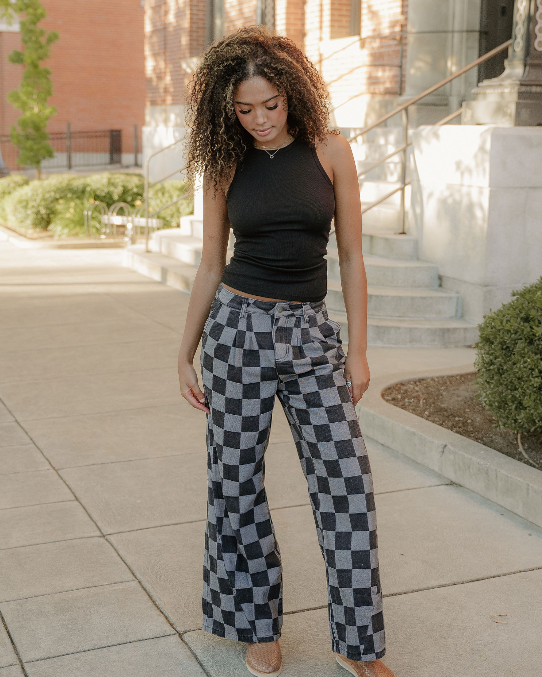 Naomi Checkered Wide-Leg Jeans