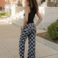 Naomi Checkered Denim Wide Leg Jeans