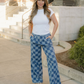 Naomi Checkered Denim Wide Leg Jeans