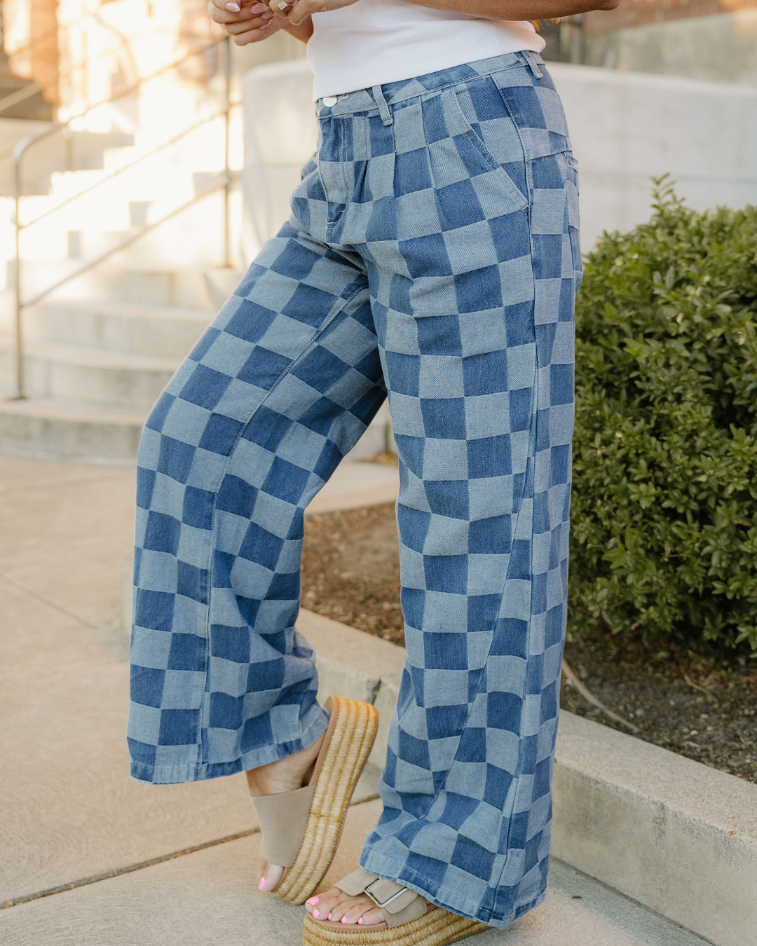 Naomi Checkered Wide-Leg Jeans