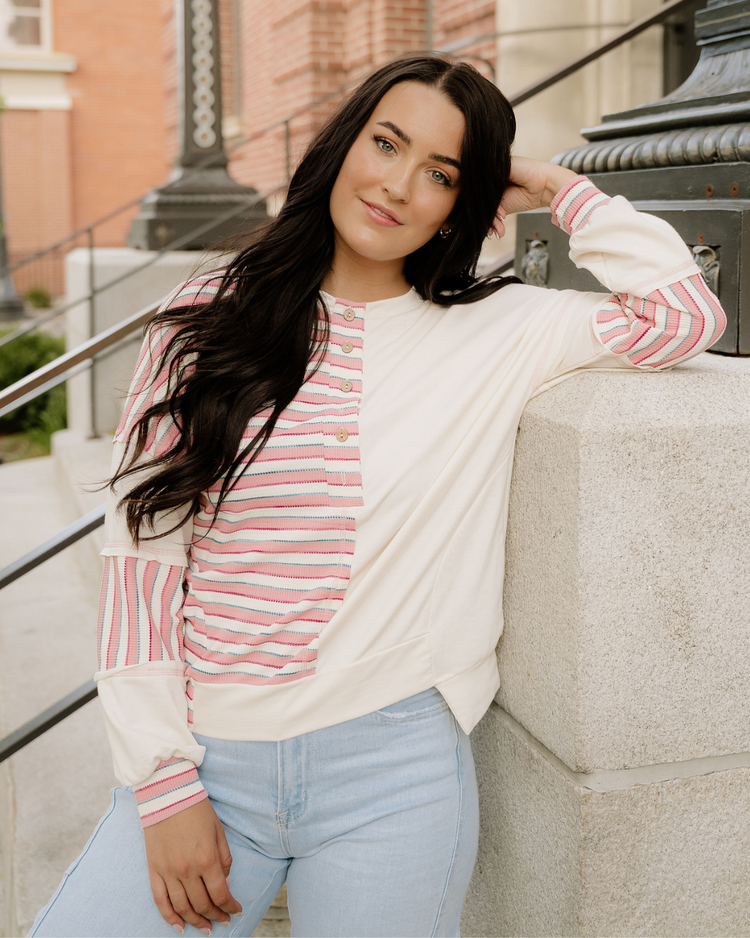 Bennie Colorblock Stripe Henley Pullover