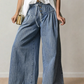 Cora Blue Stripe Button Pleated Drawstring Waist Casual Wide Leg Jeans