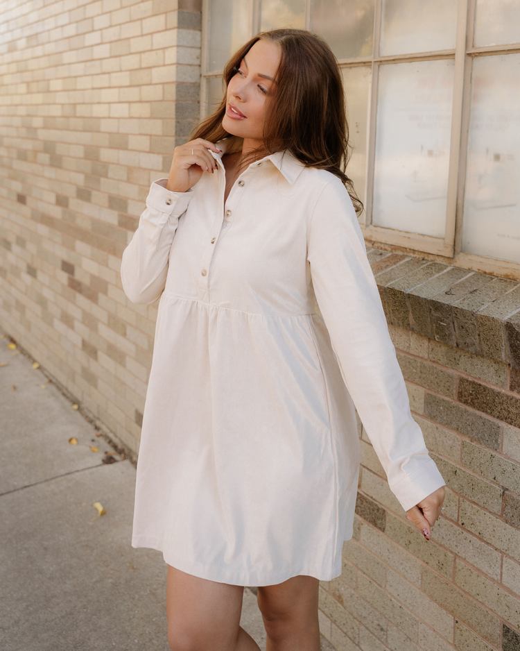 Abigail Corduroy Mini Dress | Collared Button Dress