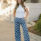 Naomi Checkered Denim Wide Leg Jeans