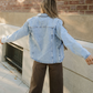 Solana Scallop Trim Collar Mineral Washed Denim Jacket
