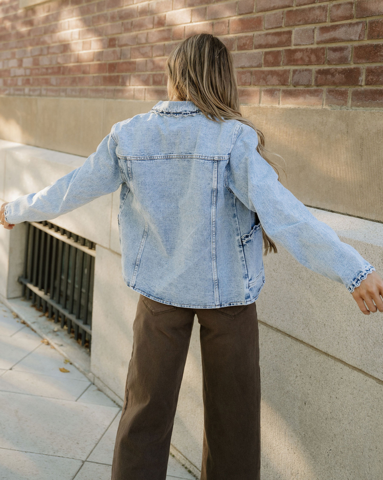 Solana Scallop Trim Collar Mineral Washed Denim Jacket