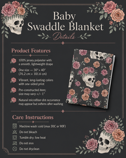 Floral Skull Baby Swaddle Blanket | Dark Rose Newborn Blanket