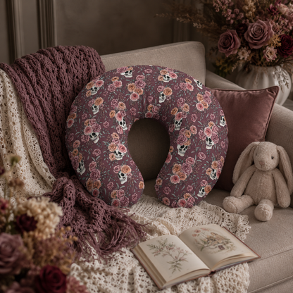 Floral Skull Nursing Pillow Cover | Dark Rose Baby Pillowcase