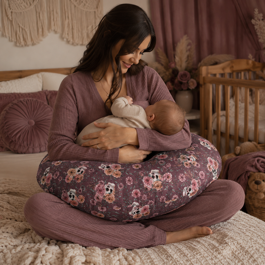 Floral Skull Nursing Pillow Cover | Dark Rose Baby Pillowcase