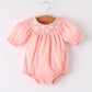Girls Horse Smocking Embroidered Coral Romper